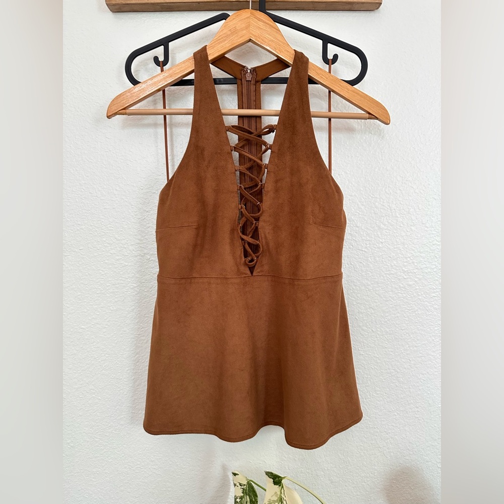Express Brown Backless Tie Front Tank Top